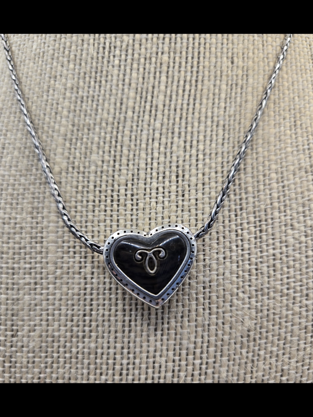Brighton Vicenza Reversible Heart Necklace Black Inlay Silver Accent Classic